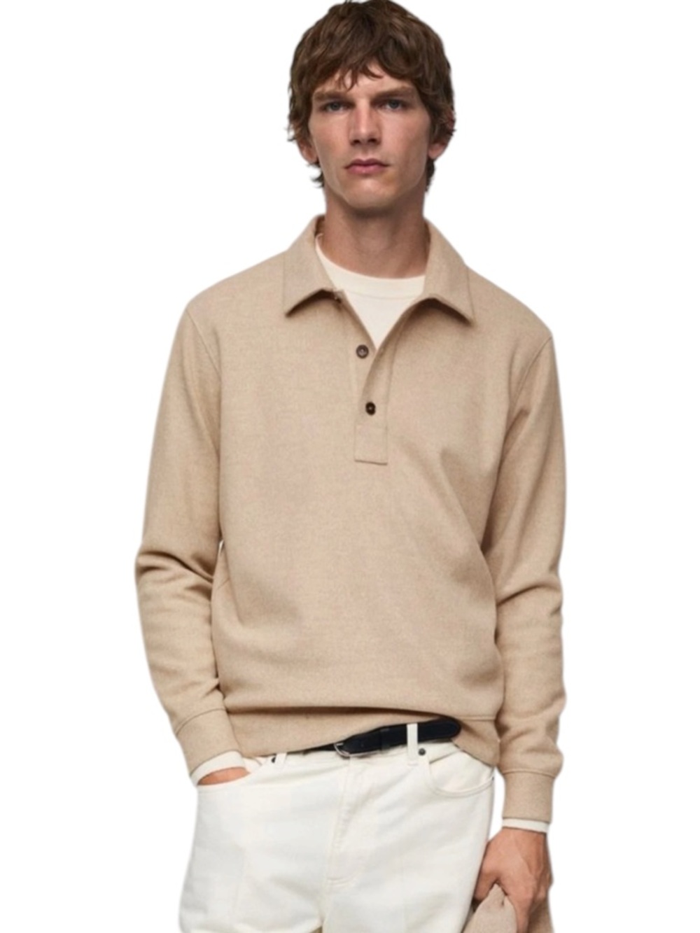 Christian Lacroix Men’s Beige Long Sleeve Polo Shirt Size Large Classic Luxury